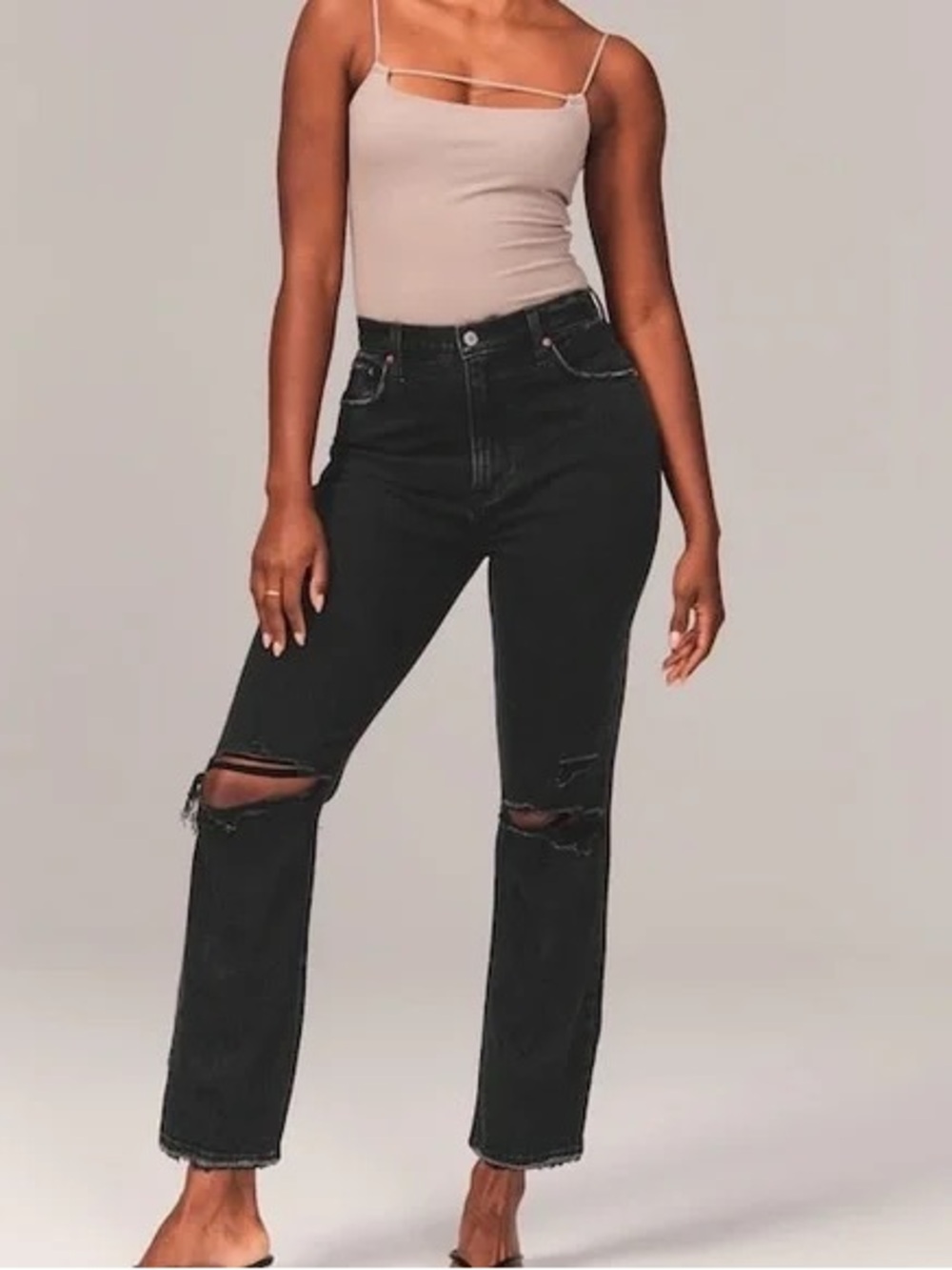 Abercrombie The Ankle Straight Ultra High Rise Distressed Jeans
